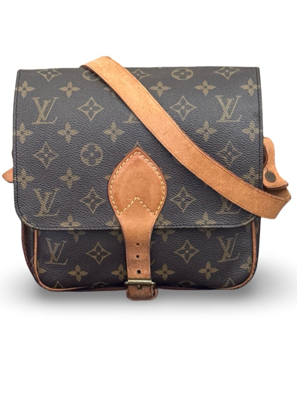 Louis Vuitton Monogram Cartouchiere Crossbody Vintage Brown Leather Shoulder Bag